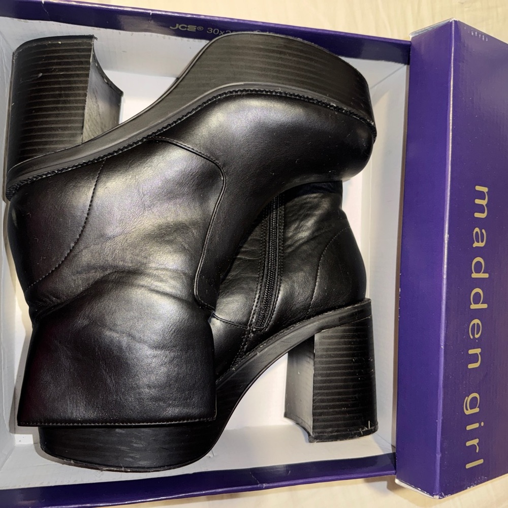 Madden Girl Black Heeled Boots with Chunky Block Heel